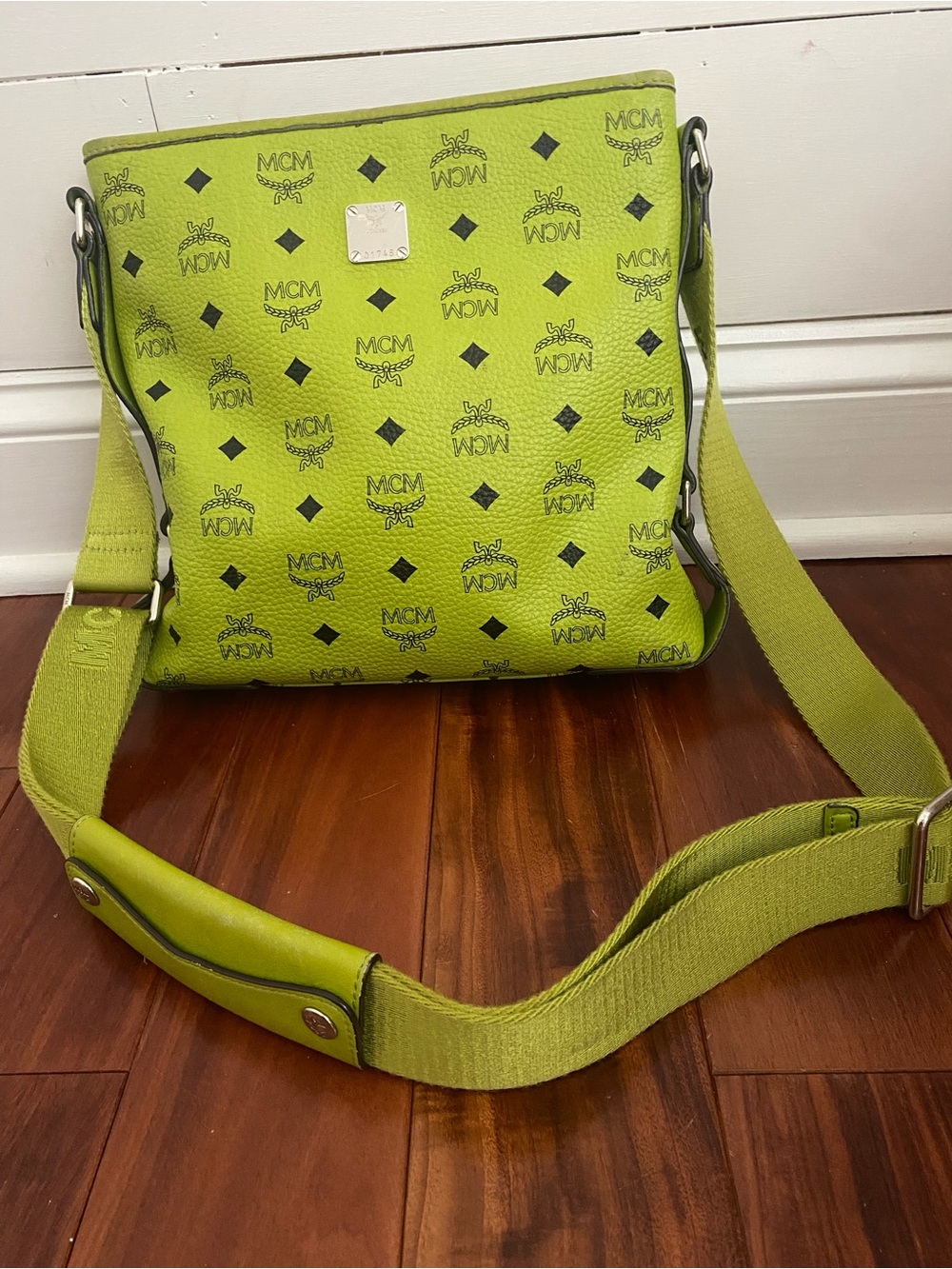 MCM Lime Green Monogram Crossbody Bag